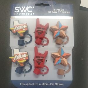 Astros & Star Straw Toppers - 6 Piece Set (Red, Blue, Brown)
